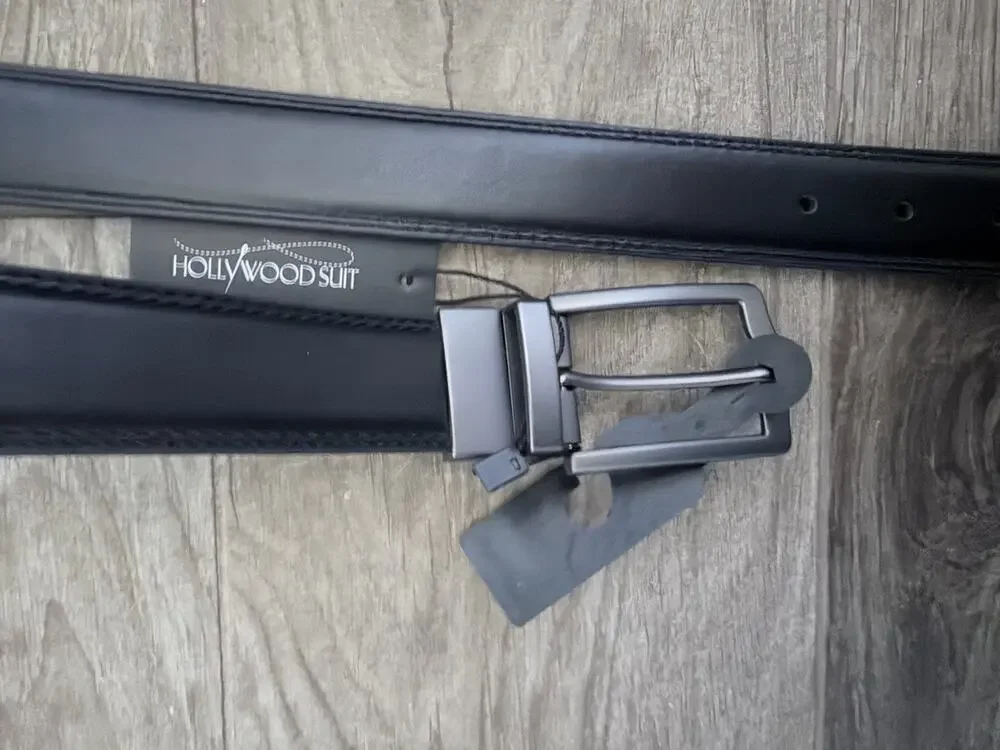 Hollywood Suits Men's Belt Waist Size 54 to 58 (2xl) Black Silver Buckle Nwt